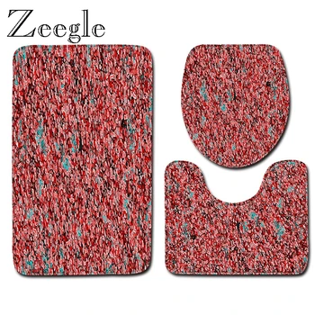 

Zeegle 3Pcs Bath Mat Set Anti Slip Bathroom Entrance Mat Flannel Soft Toilet Pedestal Rug Washable Toilet Seat Cover Toilet Set