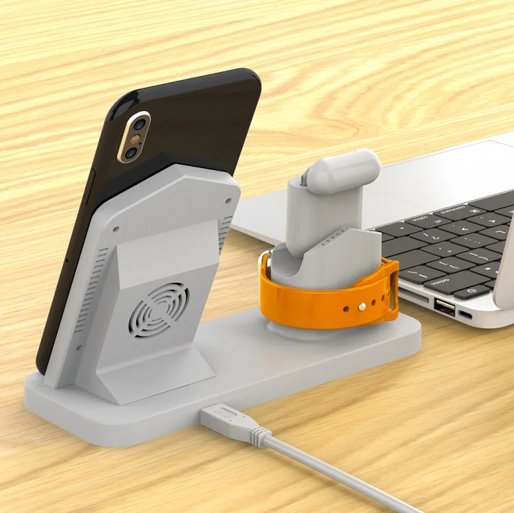 Desk Qi fast charge Wireless Charger Charging Stand Dock Station for iPhone watch Series 3 in 1Fast  Wireless Charger