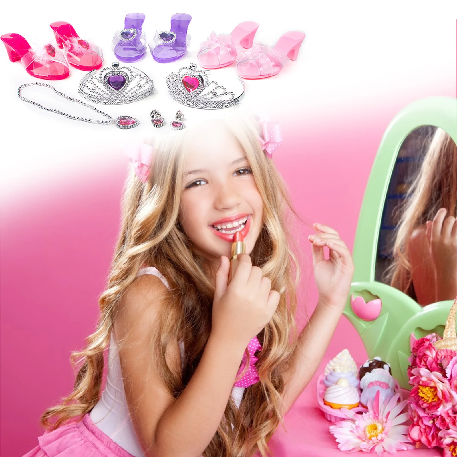 Princess Jewelry Decorate Necklace Earrings Shoes Pretend Play Sets For Birthday Girls Dress Up Birthday Gift Toy