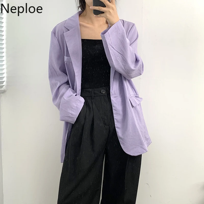 

Neploe Elegant Office Ladies Workwear Blazers Long Sleeve Loose Women Jackets Autumn Purple White Single Button Blazer Feminino