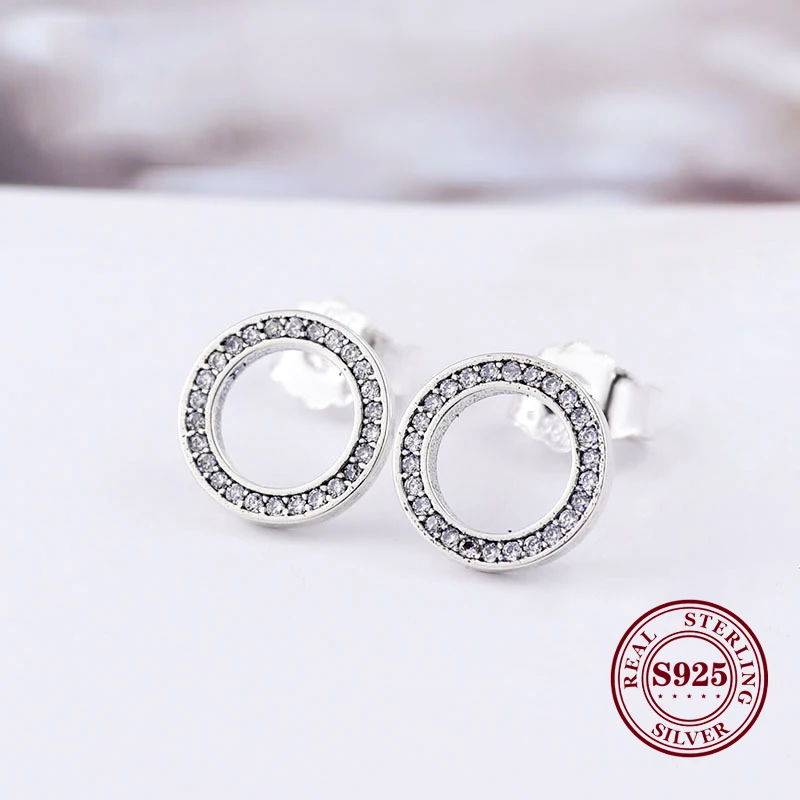 Bewill New Real 925 Sterling Silver Earring Eternal Shining Ring Earrings For Women Wedding Gift Fashion Jewelry | Украшения и