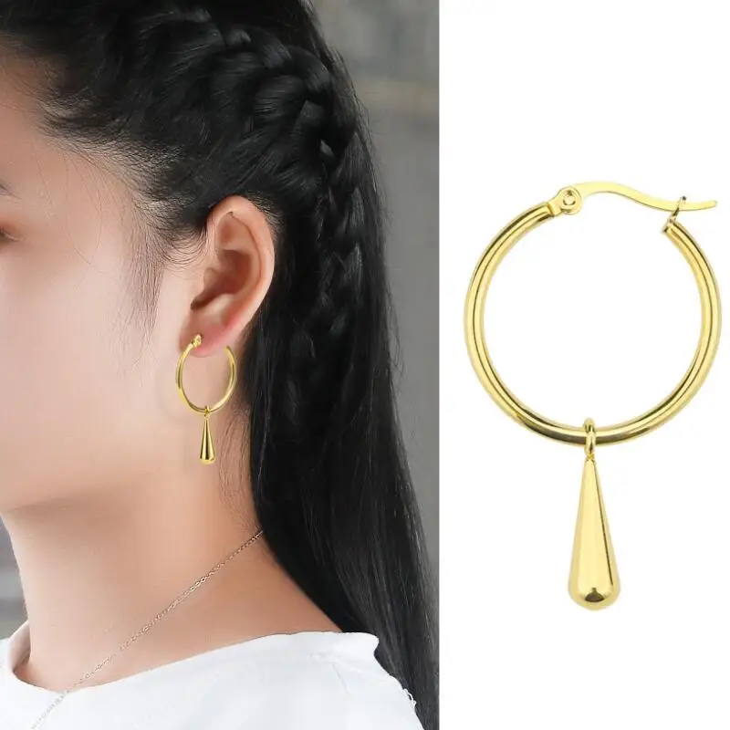 Серьги кольца из нержавеющей стали золотистые/стальные цветные серьги круглые