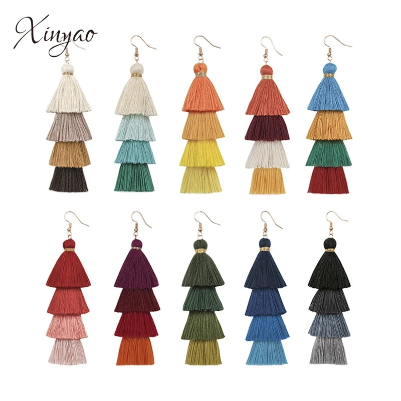 

4 Layered Bohemian Fringed Cheap Statement Tassel Earrings for Women Long Drop Dangle Earrings 2019 Boho Indian Jewelry