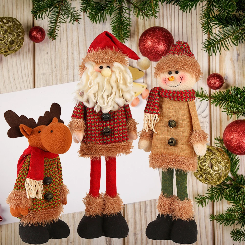 

Retractable Christmas Dolls Santa Claus Snowman Funny Christmas Deer Doll Decorations For Home Party Garden New Year Gifts Kids