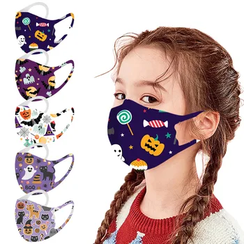 

1PCS Washable Reusable Polyester Face Mask Fashion Children Print Halloween Patterned Mouths Mouth Mask With Design Cubrebocas