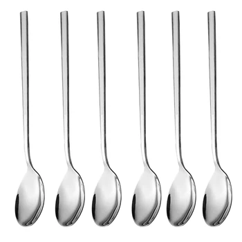 

6pcs Korean Dinner Spoon Long Handle Stainless Steel Coffee Spoons Tableware Decoration Kitchen Cutlery Accessories