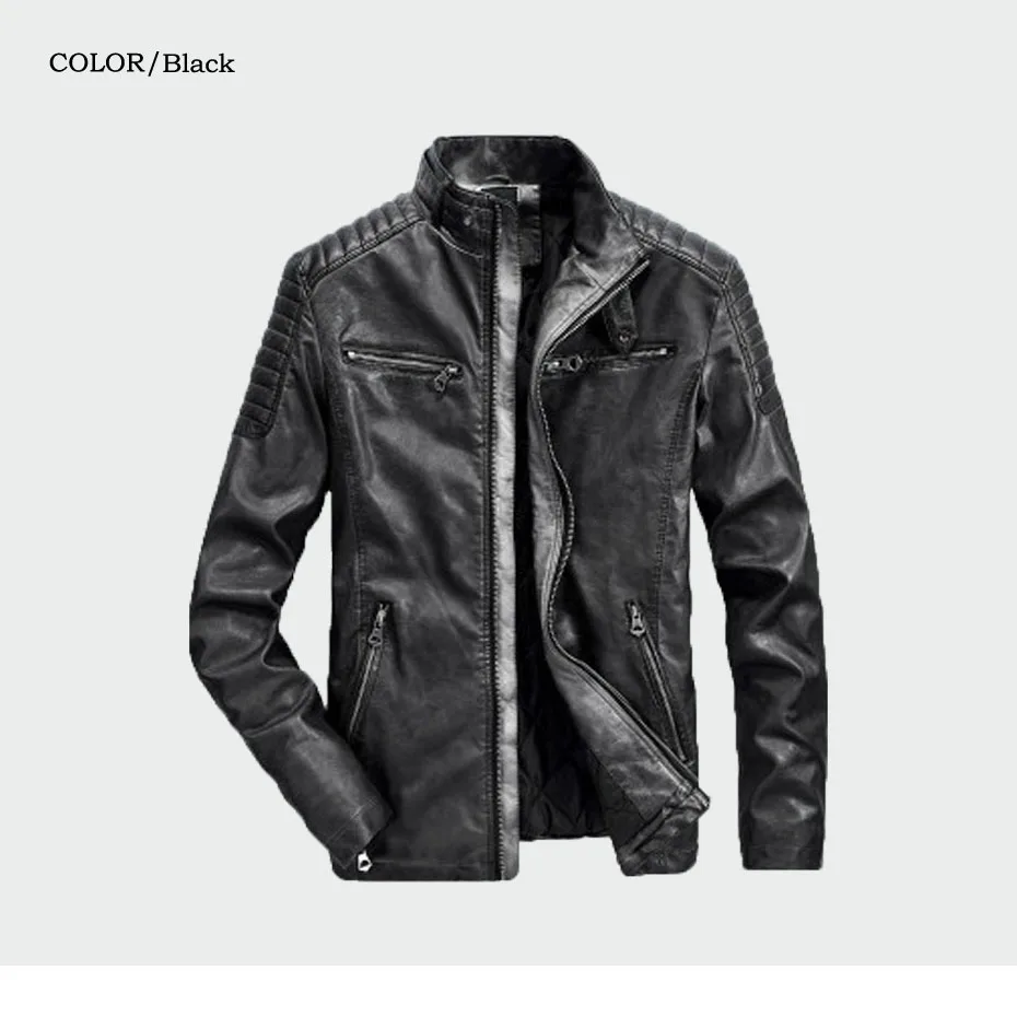 Premart Men' s Leather Jacket Autumn Winter Mens Motorcycle PU Outwear Fashion Casual Leather Coat Male Brand Clothing 3XL LK005