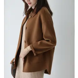 Spring and autumn 2021 new simple woollen coat women's short fashion temperament versatile loose small tweed coat Spring and autumn 2021 new simple woollen coat women's short fashion temperament versatile loose small tweed coat