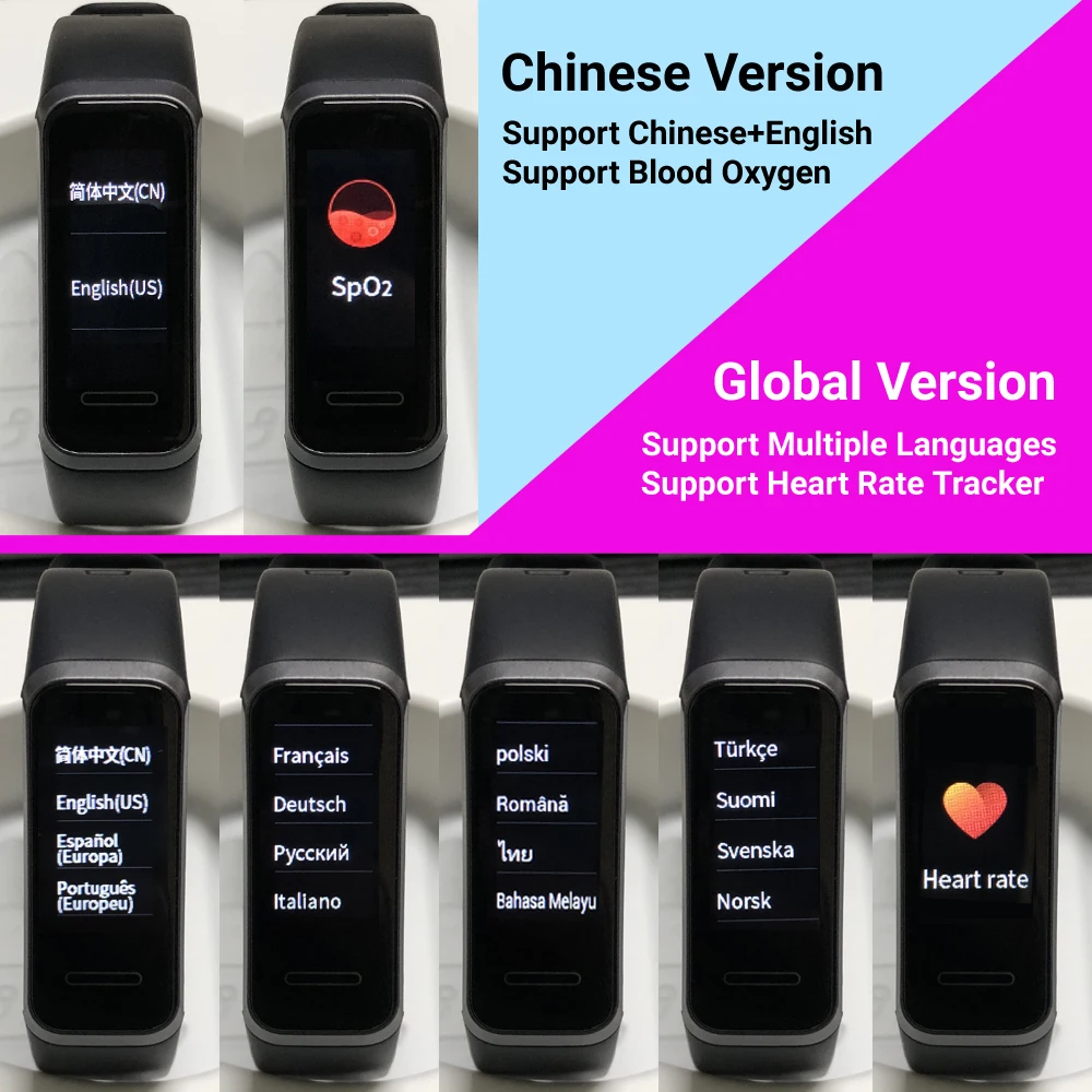 Huawei Band 4 Smart Band Blood Oxygen Smart Watch Heart Rate Health Monitor New Watch Faces USB plug Charge