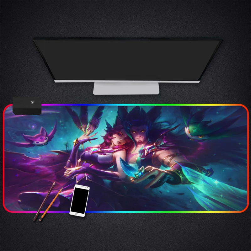 Игровой RGB коврик для мыши LOL League Of Legends большой игровой с фиксируемой кромкой и светодиодный светкой мягкий