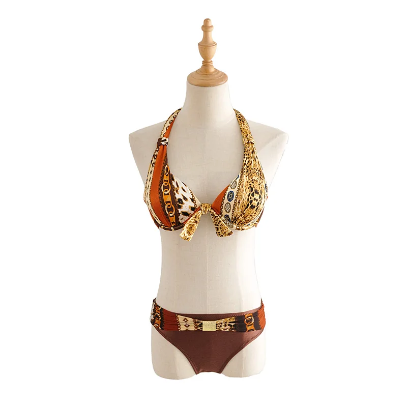 

Women Sexy 3-Piece Bikini Set With Beach Skirt Leopard Print Swimsuit