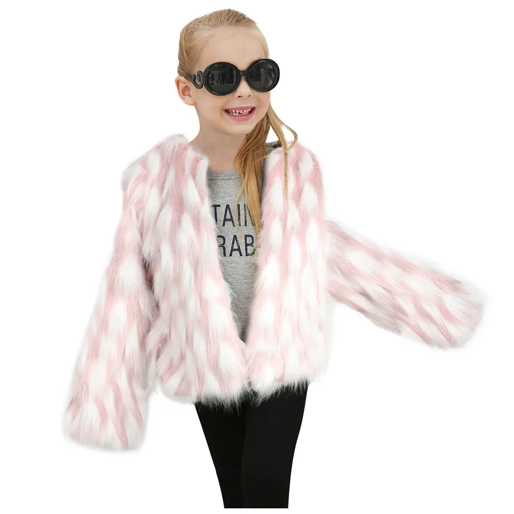 Подросток Детское зимнее пальто для девочек с искусственным мехом, ветрозащитная куртка, сшитая внакрой для детей одежда с длинными рукавами теплая верхняя одежда куртка-ветровка От 1 до 7 лет
