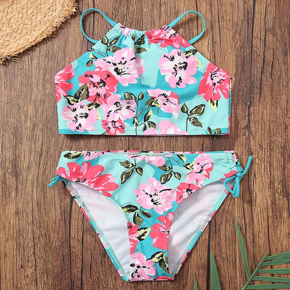 Short Bathing Suit puseky 2pcs Kid Toddler Girl Swimsuit Floral Halter Bikini Set Top