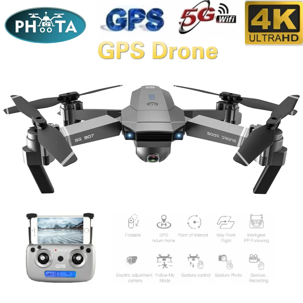 SG907 50X зум Дрон с GPS 4K HD Двойная камера широкоугольная анти-встряхивание 5G wifi FPV RC Квадрокоптер складные Профессиональные с GPS слежения за мной