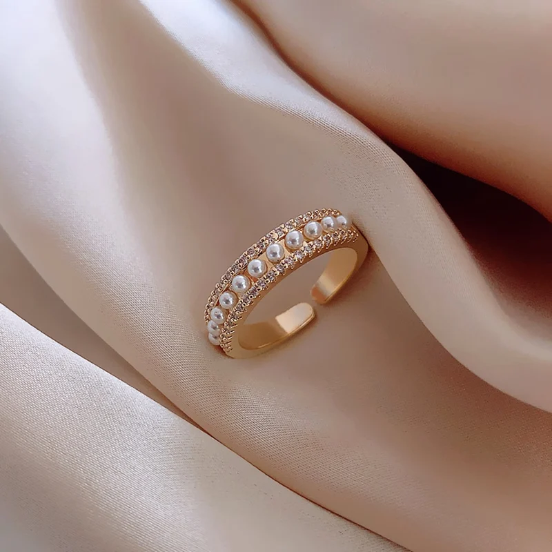 MENGJIQIAO 2020 New Delicate Zircon Elegant Pearl Open Adjustable Rings For Women Students Micro Pave Femme Finger Ring Jewelry|Rings| - AliExpress