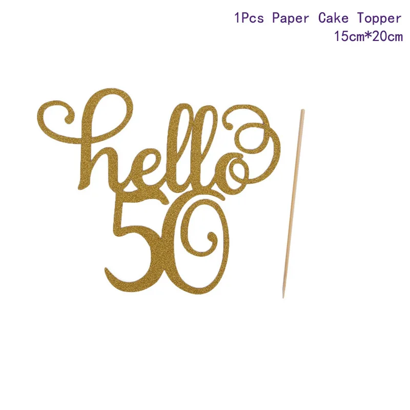 50th Cake Topper CHZLL, Черное золото, 50-ая одноразовая посуда, тарелки для полотенец, чашки для стола, одноразовая посуда для вечеринок, 50 предметов для дня рождения - Цвет: 50th Cake Topper