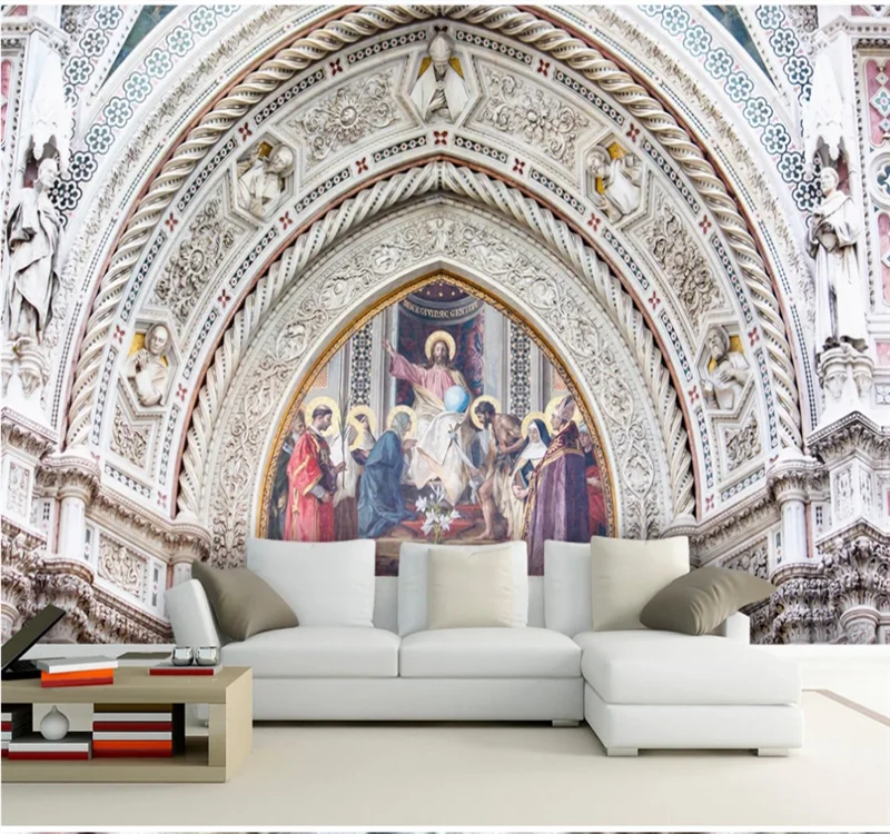 

XUE SU Custom mural wallpaper 3D/5D/8D European style hand-painted church arch oil painting bedroom decoration wall painting