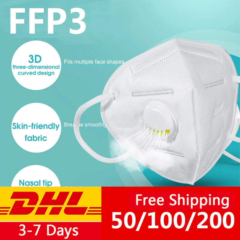 

DHL ffp3 mask respirator valve Dustproof Face Mouth Mask Anti PM2.5 Influenza Breathing Safety Masks N95 Maschere 99% Filtration