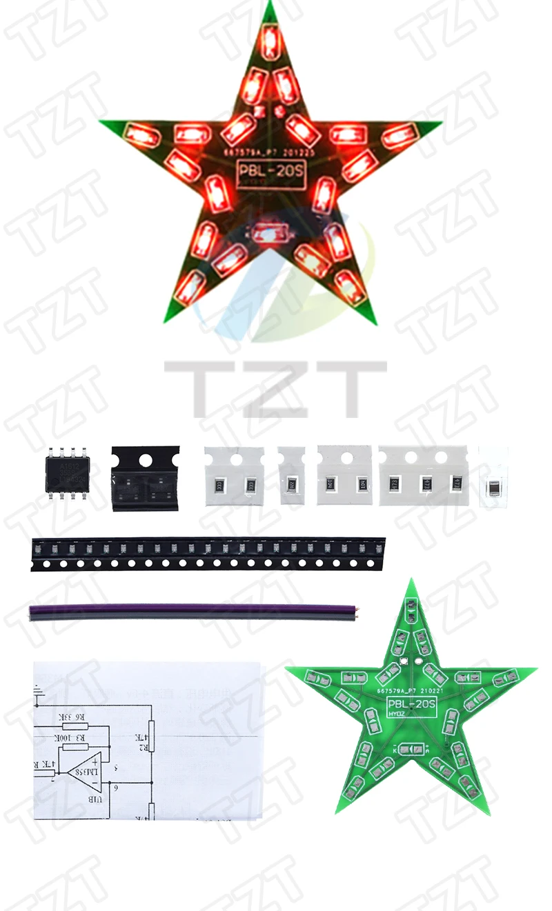 Fünfzackiger Stern, Atemlicht, Farbverlauf, LED-Licht für TZT, Weihnachten, Löten, Training, Rot, Grün, Blau, Studenten, Training, DIY – Detail 2