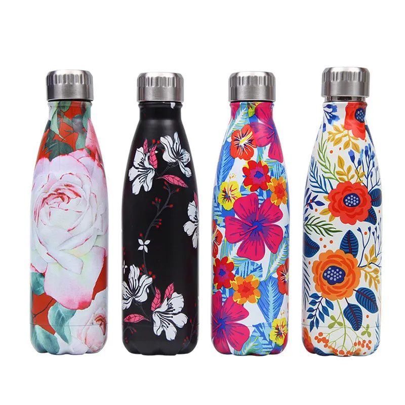 Designer Floral Stainless Steel Water Bottle Vacuum Flask Thermos Drink