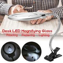 แว่นขยายแว่นขยายคลิปบนเดสก์ท็อปแก้วอ่านหนังสือ Loupe ท่อโลหะ LED Lighted โคมไฟ TOP โต๊ะแว่นขยาย CLAMP(China)