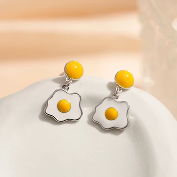 

Japanese cute poached egg omelette earrings long temperament pendant personality wild cute delicate earrings Prevent Allergy
