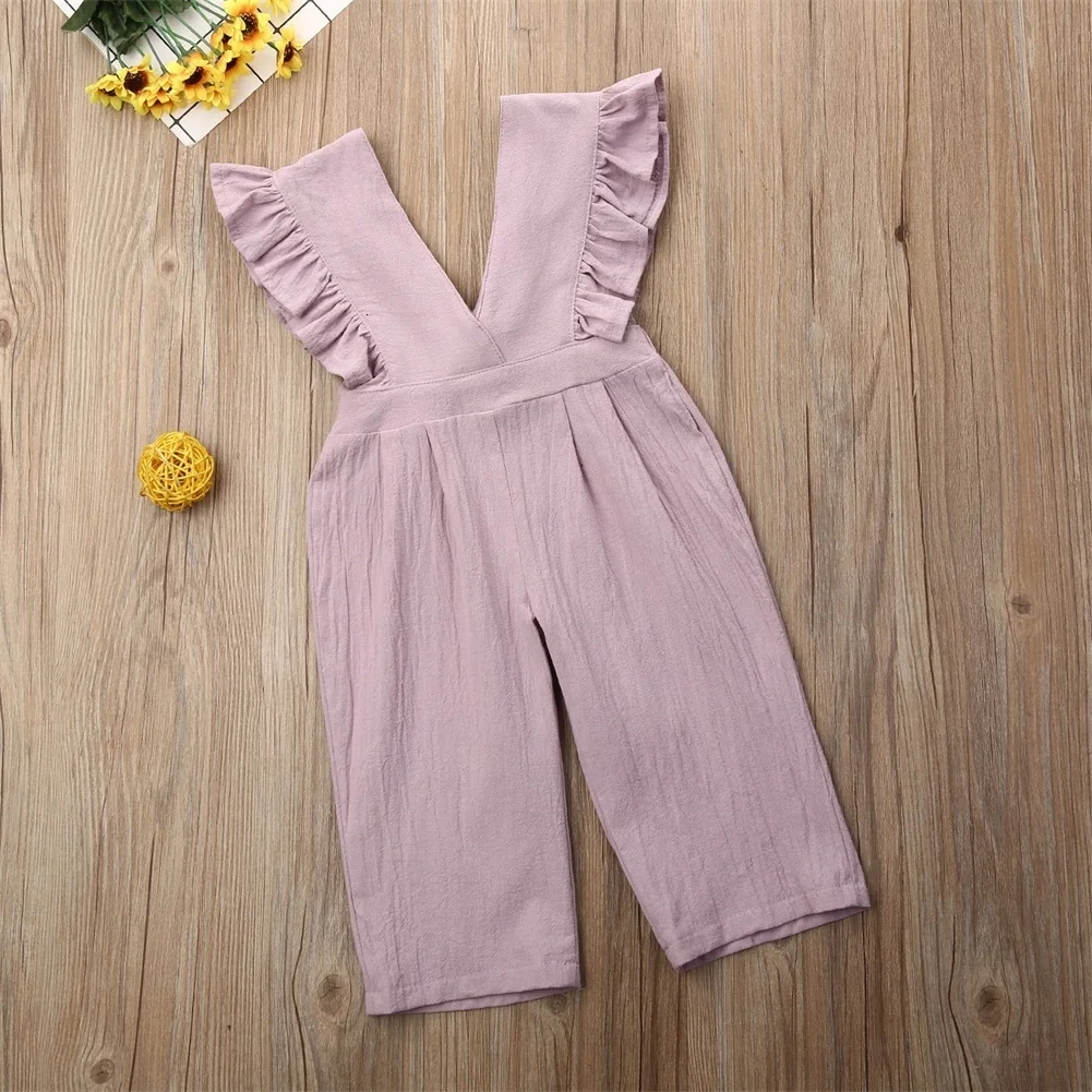 Toddler Kid Baby Girls Solid Baby Girl Clothing Set Baby Boy Frills Romper Jumpsuit Playsuit Outfit 2-6 Years