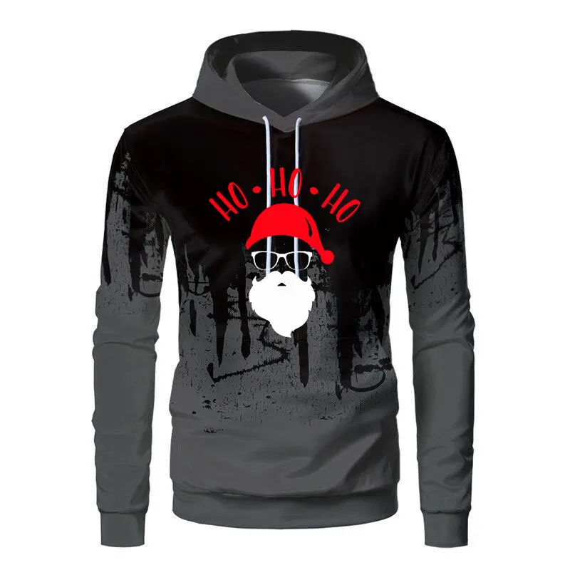 New Autumn/ Winter Men Hoodie Christmas Cute Cartoon Santa Ho Long Sleeved Hoodies Sweatshirt Fashion Pocket Pullover 4XL | Мужская