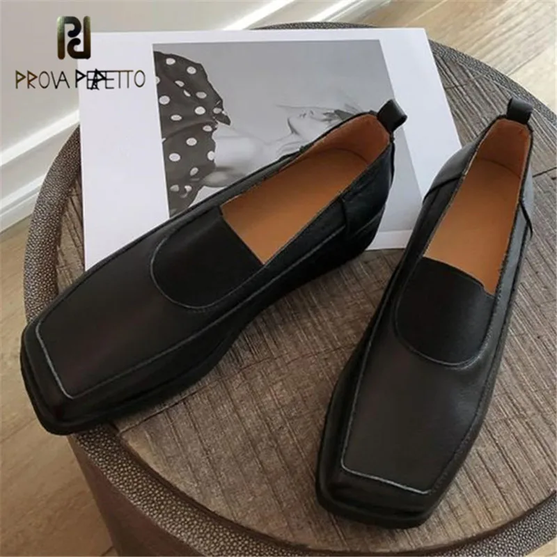 

Prova Perfetto Concise Zapatillas Square Toes Shoes Woman Elastic Cord Shoes Shallow Genuine Leater Leisure Clogs Female Shoes