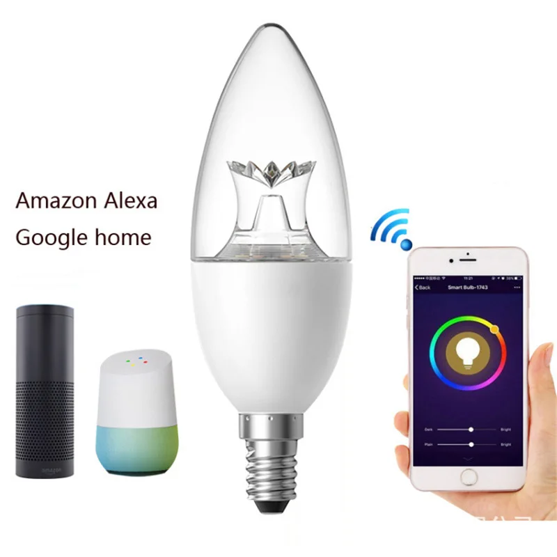 wifi smart bulb led lamp E14/E27 smart home dimming RGB Alexa Google IFTTT smart speaker voice control 6W LED decorative lights
