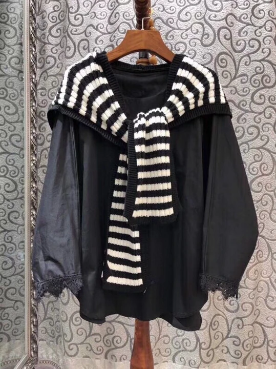 The new autumn and winter women's wild knitted shawl blouse 1109
