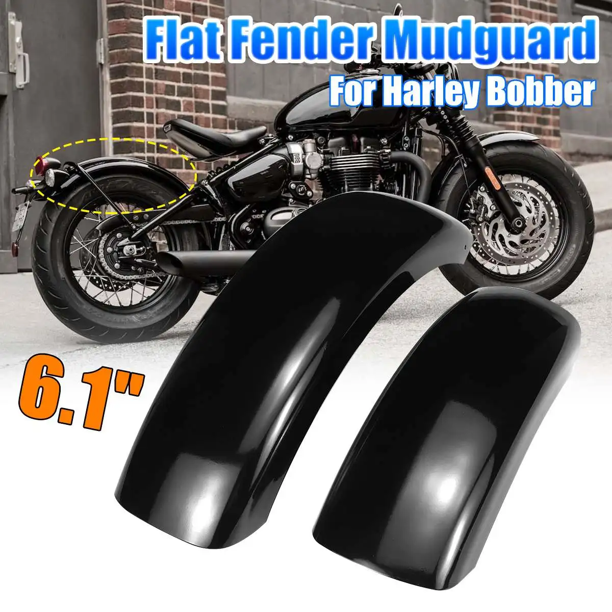 

universal-6.1inch Black Flat Motorcycle Rear Fender-Flares Trailer Motorbike Mud Flaps Splash Guard Long For Harley Bobber