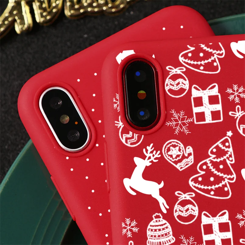 Красный матовый Рождественский Мягкий ТПУ чехол s для iPhone 7 8 6 6S Plus 10 11 Pro XS Max X XR XS чехол для iPhone 7 Plus чехол для телефона