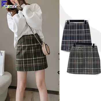 

Cute Mini Skirts High Waist A Line Korea Japan Preppy Style Girls Army Green Plaid Skirt 1101