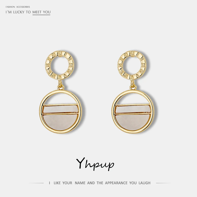 

Yhpup Trendy Classic Brand Roman Numerals Round Hollow Dangle Earrings Natural Shell S925 Fashion Jewelry for Women Party Gift