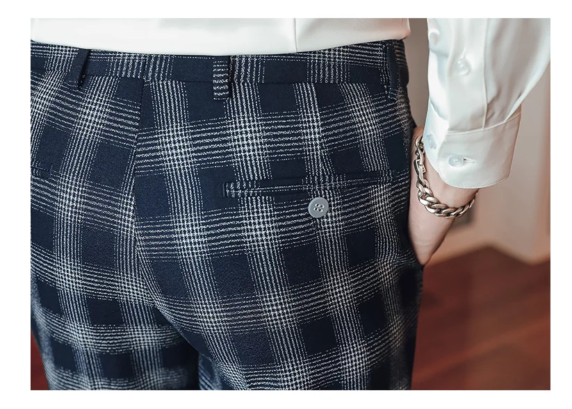 Classic Men Suit Pants Slim Design Wedding Banquet Men Dress Trousers Size 29 30 31 32 33 34 36 38 40 Plaid Stripe Trouser Man