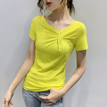 

Women Summer T-shirt Cotton Clothes Slim Short Sleeve Shirt