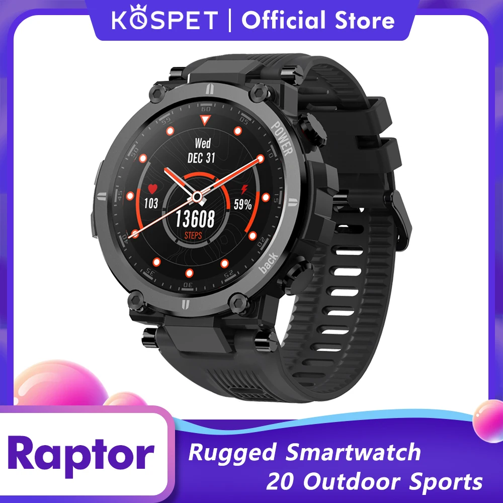 KOSPET Raptor Rugged Smartwatch Men Outdoor Sport Smart Clock Fitness Tracker Waterproof Smart Watch For IOS Xiaomi Android