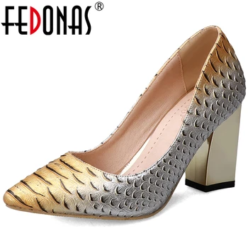 

FEDONAS Spring Fashion Euro Style Women Pumps Fish-Scale Pattern Wedding Casual Shoes Pointed Toe Shallow Slip-On Shoes Woman