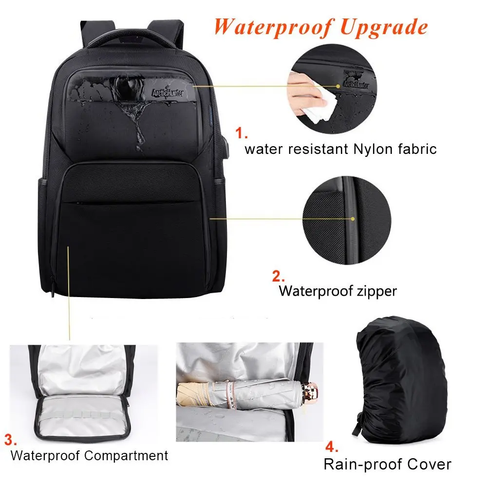 Водонепроницаемый рюкзак для ноутбука ARCTIC HUNTER, рюкзак с usb-портом для зарядки, бизнес-рюкзак, водонепроницаемая школьная сумка, рюкзаки для компьютера
