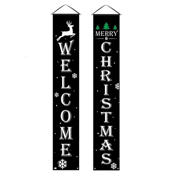 

NEW-Christmas Banner, Christmas Porch Banner Black Porch Sign Hanging Christmas Decoration Outdoor Ornament