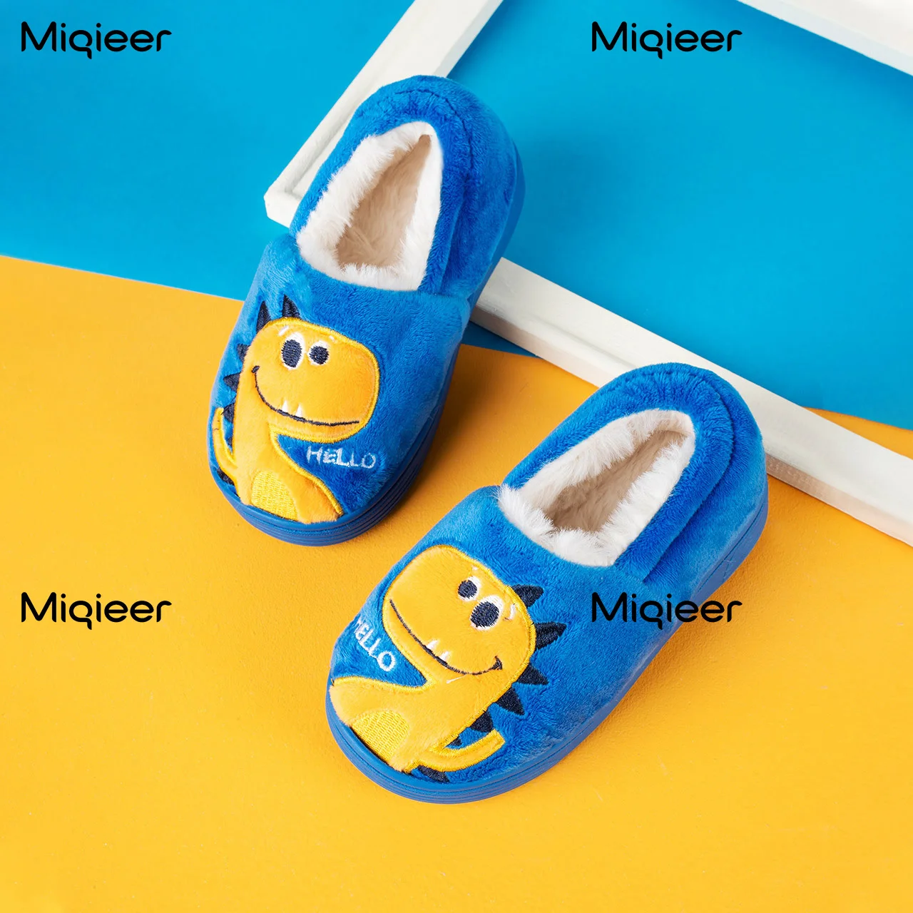 Winter Home Slippers Baby Boys Girls Cute Dinosaur Pattern Warm Plush Anti Skid Indoor Cotton Shoes Comfortable Bedroom Slippers cute mini dinosaur leafless fan usb handheld fashion with lanyard rechargeable silent fan kids home office gift