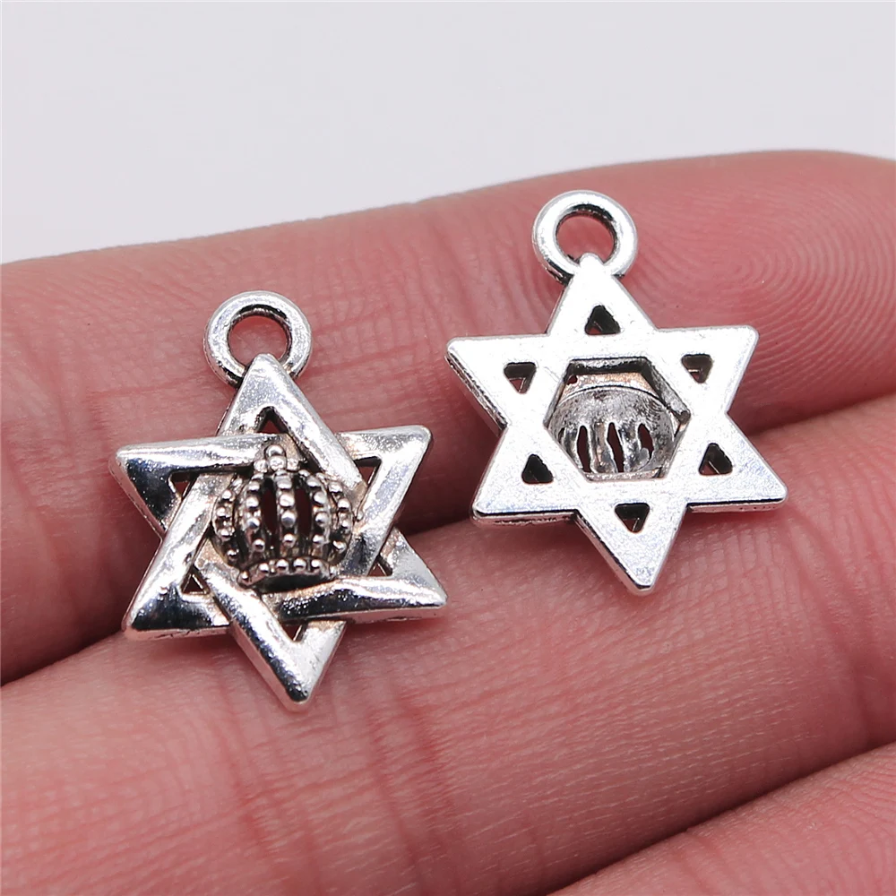 

20pcs 15x20mm Star Of David Crown Pendant Charms Antique Silver Plated For Jewelry Making Zinc Alloy Jewelry Findings
