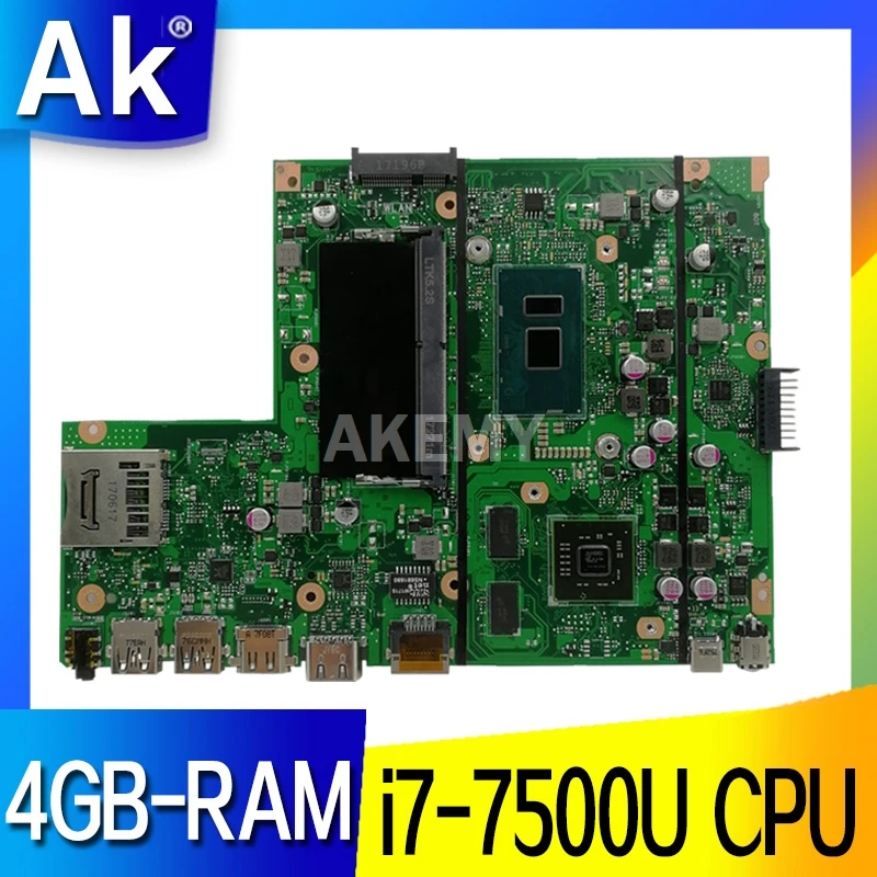 Материнская плата для ноутбука Akemy X540UP X540U A540U R504U F540U Mainboard i7 7500U CPU 4GB RAM|Материнские