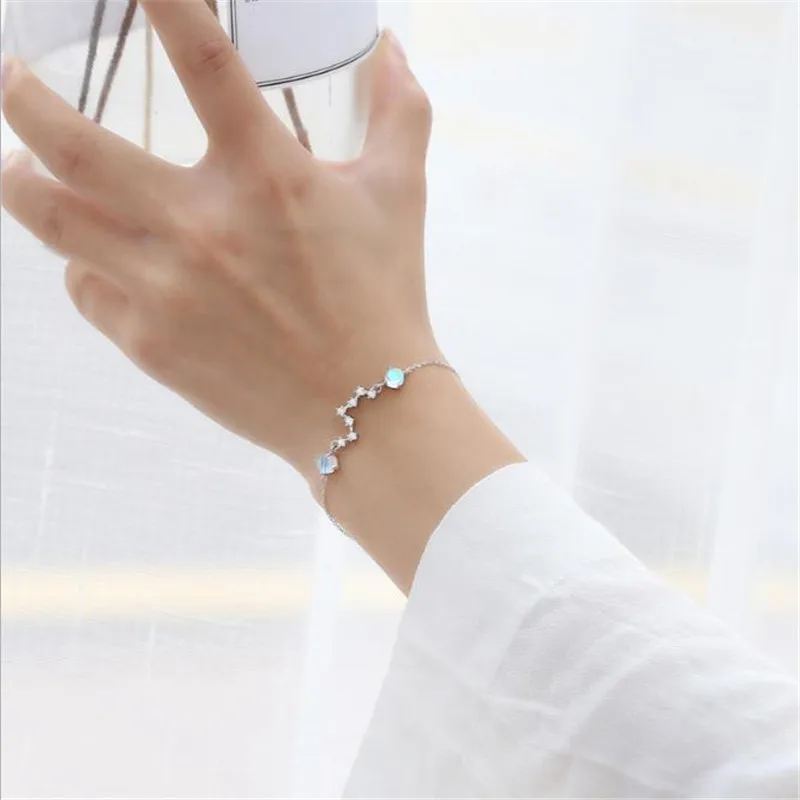 POFUNUO 925 пробы Серебряное ожерелье с Луной и звездой, корейский стиль, подарок на день Святого Валентина, чокеры, короткое ожерелье, браслет - Цвет камня: 925 Silver Bracelet