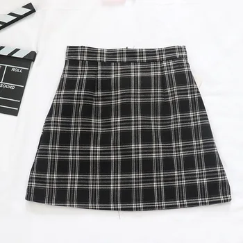 

New Arrival Women Ladies Slim Short Plaid Skirt WF0080 High Waist Student A Line Black Yellow Casual Mini Skirt