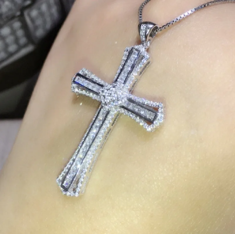 

Cz Shiny Cross Pendant Necklace Men Women Amulet Unique Charm Wedding Jewelry Gift