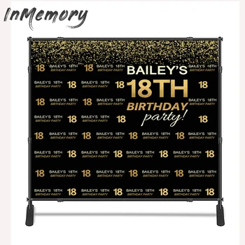 

Vinyl Step and Repeat 18th Birthday Black Bokeh Gold Children Birthday Custom Photography Studio Backgrounds Backdrops 10x10ft