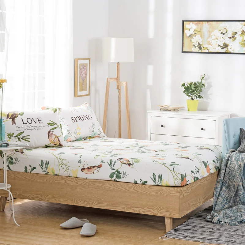 High Quality Cartoon Rabbit Bird Fitted Sheet Twin Full Queen Size Bed with Elastic Fashion Geometric Bedding Bedspreads | Дом и сад