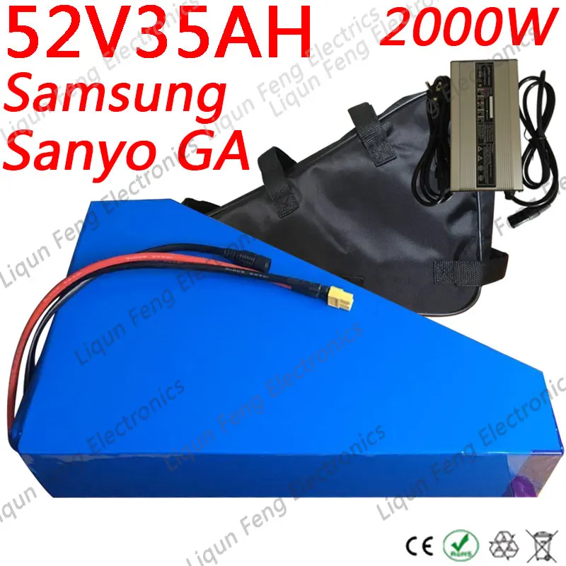 52V 2000W треугольная батарея 35AH EBike Batttery 51 8 V использовать SANYO GA/SAMSUNG литиевая с 50A BMS +